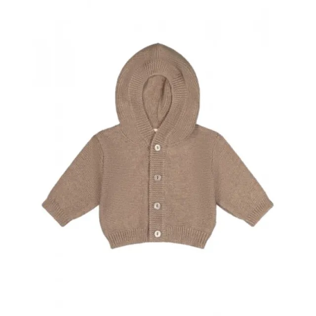 Strik Cardigan Med Hætte I 100% Merino Uld 86/92 Dark Beige