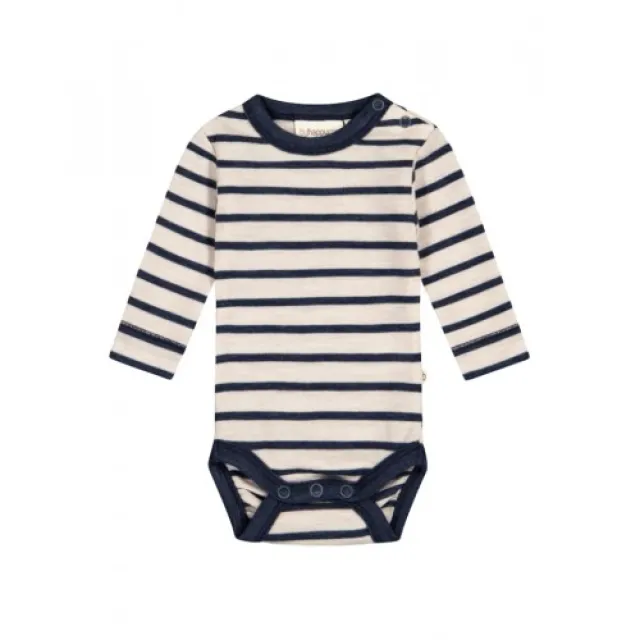 Stribet Body Med Knapper I 100% Merino Uld, Oeko-tex® 62 Nature/navy Melange