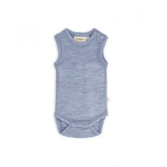 Body Uden Ærmer Og Knaplukning Over Den Ene Skulder Til Baby I 100% Økologisk Merino Uld 68 Light Blue Melange