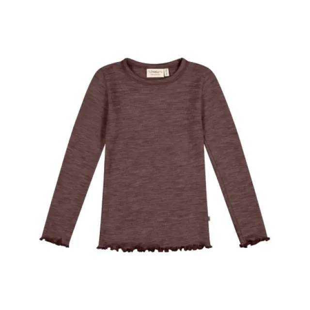T-shirt Med Lange Ærmer I 100% Merino Uld, Oeko-tex® Plum Melange 110/116
