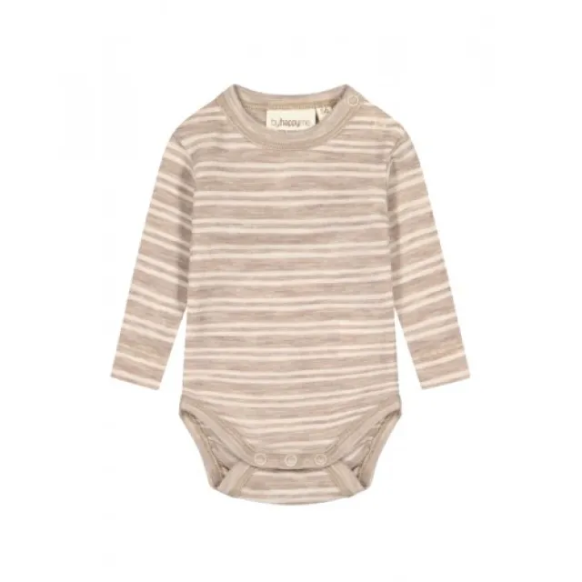 Stribet Body Med Knapper I 100% Merino Uld, Oeko-tex® 80 Beige/nature Melange