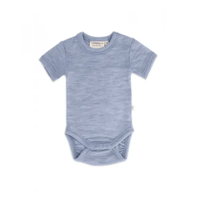 Body Med Kort Ærme Og Knaplukning Over Den Ene Skulder Til Baby, I 100% Økologisk Merino Uld 80 Light Blue Melange