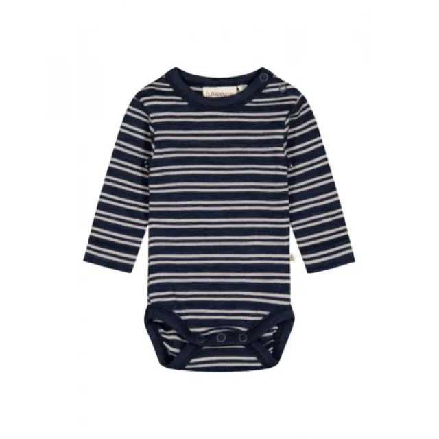 Stribet Body Med Knapper I 100% Merino Uld, Oeko-tex® 98 Navy/nature Melange