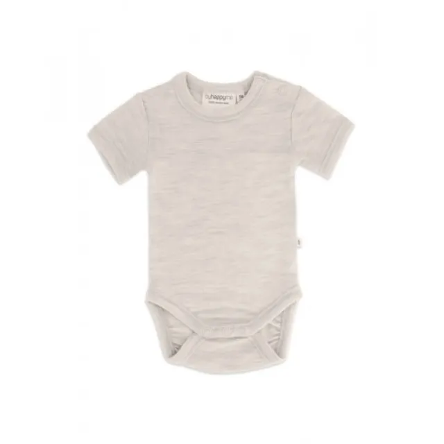 Body Med Kort Ærme Og Knaplukning Over Den Ene Skulder Til Baby, I 100% Økologisk Merino Uld Nature Melange 74