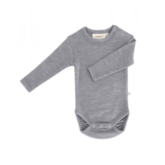 Body Med Lang Ærme Og Rund Hals I 100% Økologisk Merino Uld Til Baby Grey Melange 86