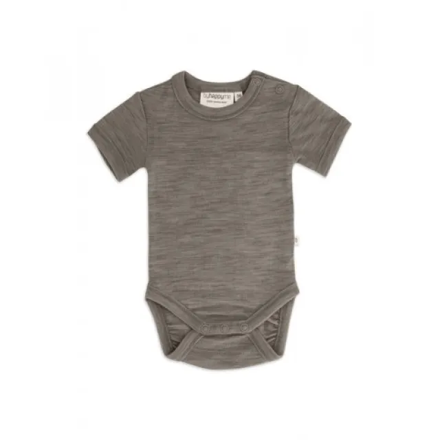 Body Med Kort Ærme Og Knaplukning Over Den Ene Skulder Til Baby, I 100% Økologisk Merino Uld 92 Light Brown Melange