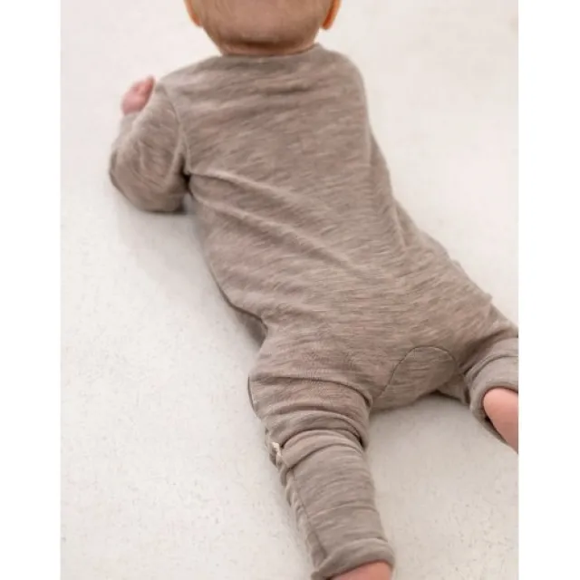 Heldragt I 100% Økologisk Merino Uld Med Lynlås I Siden Til Baby Beige Melange 56