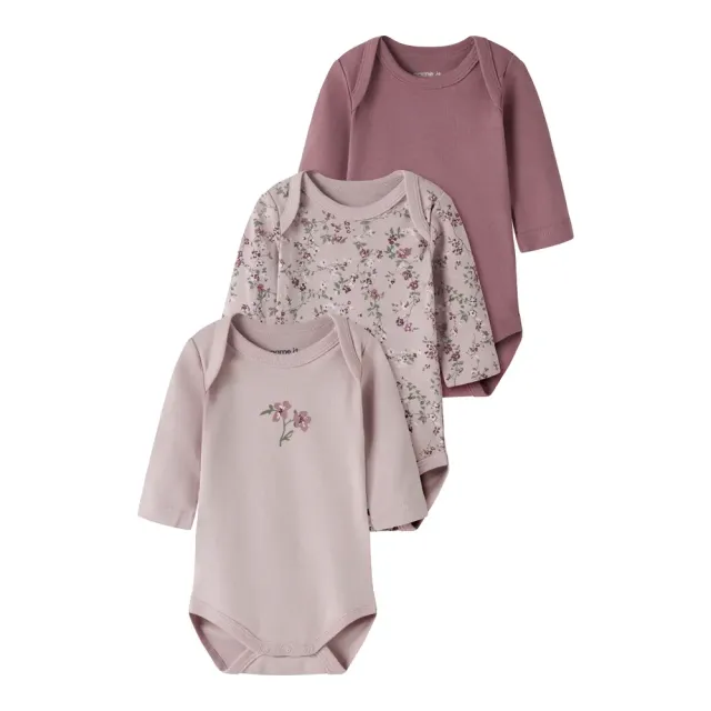 Name It Violetblomst Langærmet Body 3-Pak - Violet Ice - 74