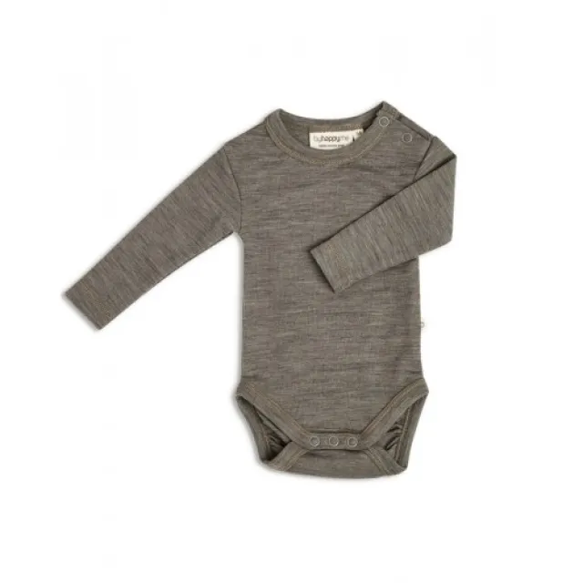 Body Med Lang Ærme Og Rund Hals I 100% Økologisk Merino Uld Til Baby Light Brown Melange 68