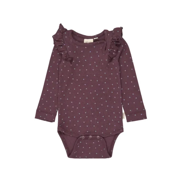 Petit Piao Sonja Langærmet Body - Huckleberry Heart  - 92 CM