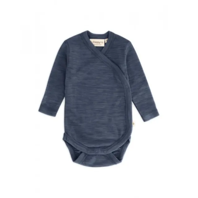 Body Med Lang Ærme Og Slå Om Lukning Til Baby I 100% Økologisk Merino Uld Navy Melange 62