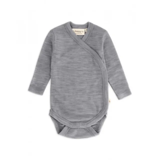 Body Med Lang Ærme Og Slå Om Lukning Til Baby I 100% Økologisk Merino Uld Grey Melange 68