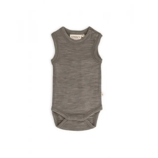 Body Uden Ærmer Og Knaplukning Over Den Ene Skulder Til Baby I 100% Økologisk Merino Uld 92 Light Brown Melange