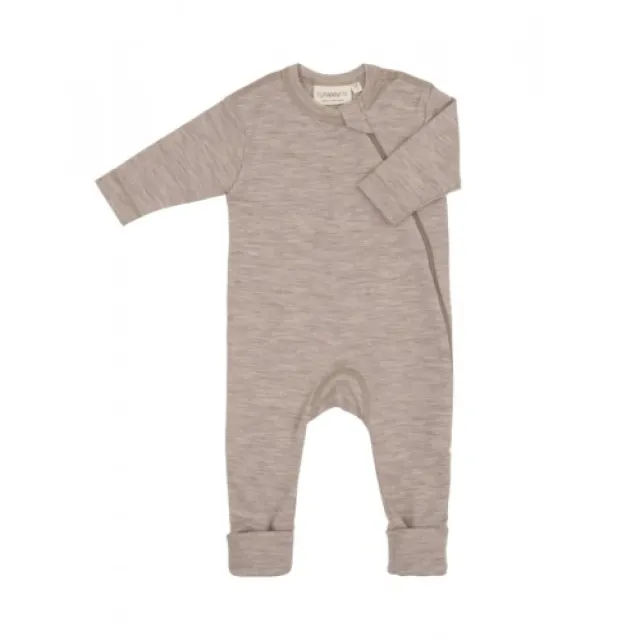 Heldragt I 100% Økologisk Merino Uld Med Lynlås I Siden Til Baby Beige Melange 68