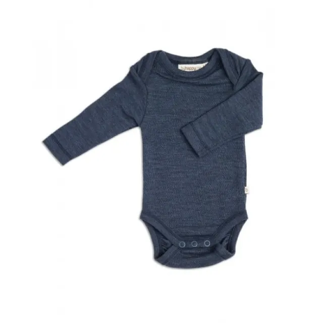 Body Med Lang Ærme Og Amerikansk Lukning Til Baby I 100% Økologisk Merino Uld Navy Melange 62