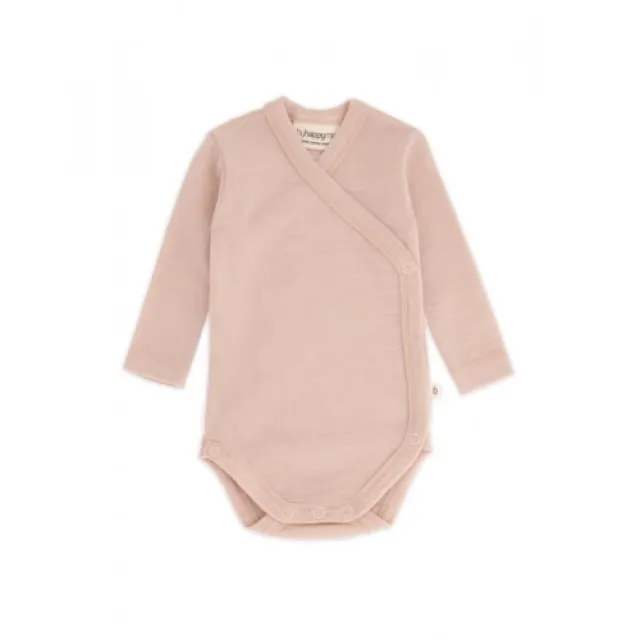 Body Med Lang Ærme Og Slå Om Lukning Til Baby I 100% Økologisk Merino Uld Rose Melange 62