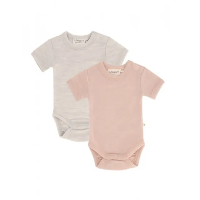 Body Med Kort Ærme Og Knaplukning Over Den Ene Skulder Til Baby, I 100% Økologisk Merino Uld, 2-pak 80 Nature - Rose Melange