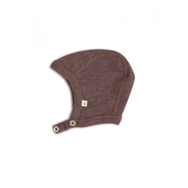 Baby Hjelm Med Trykknapper I 100% Økologisk Merino Uld, Tyk Kvalitet - 2 Lag Stof 62/68 Plum Melange