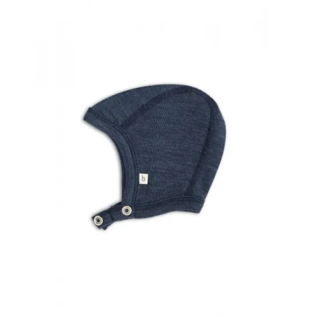 Baby Hjelm Med Trykknapper I 100% Økologisk Merino Uld, Tyk Kvalitet - 2 Lag Stof 50/56 Navy Melange