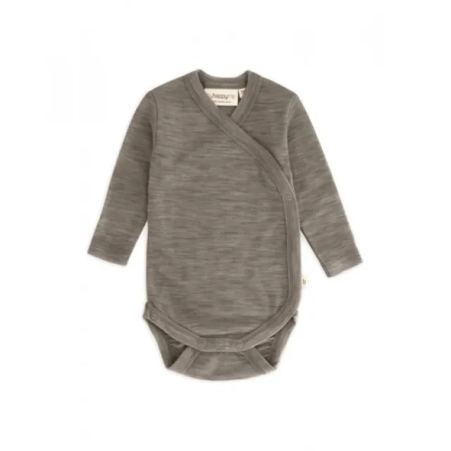 Body Med Lang Ærme Og Slå Om Lukning Til Baby I 100% Økologisk Merino Uld Light Brown Melange 74