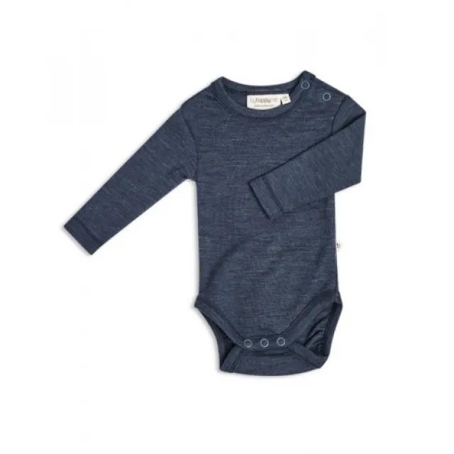 Body Med Lang Ærme Og Rund Hals I 100% Økologisk Merino Uld Til Baby Navy Melange 86