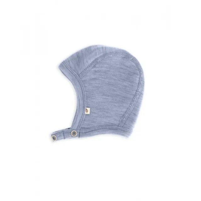 Baby Hjelm Med Trykknapper I 100% Økologisk Merino Uld, Tynd Kvalitet - 1 Lag Stof 50/56 Light Blue Melange