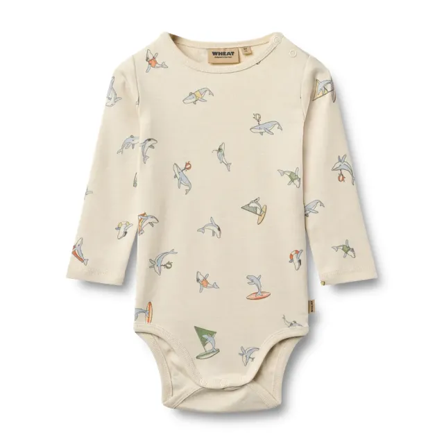 Wheat Freddie Langærmet Body - Whale Friends - 62