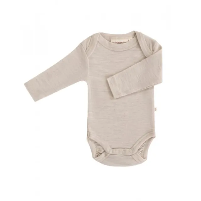Body Med Lang Ærme Og Amerikansk Lukning Til Baby I 100% Økologisk Merino Uld Nature Melange 86