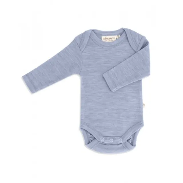 Body Med Lang Ærme Og Amerikansk Lukning Til Baby I 100% Økologisk Merino Uld 56 Light Blue Melange
