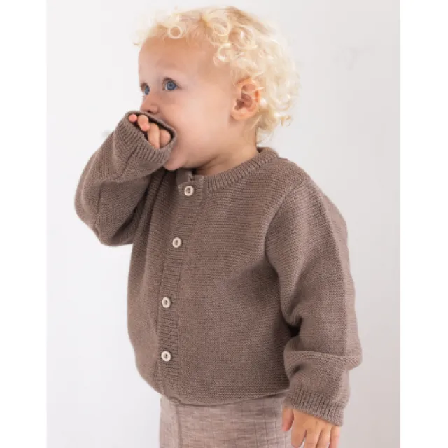 Strik Cardigan I 100% Merino Uld Til Baby, Oeko-tex® 50/56 Dark Beige