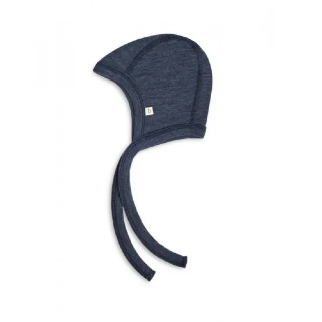 Baby Hjelm Med Snor I 100% Økologisk Merino Uld, Tyk Kvalitet - 2 Lag Stof 86/92 Navy Melange
