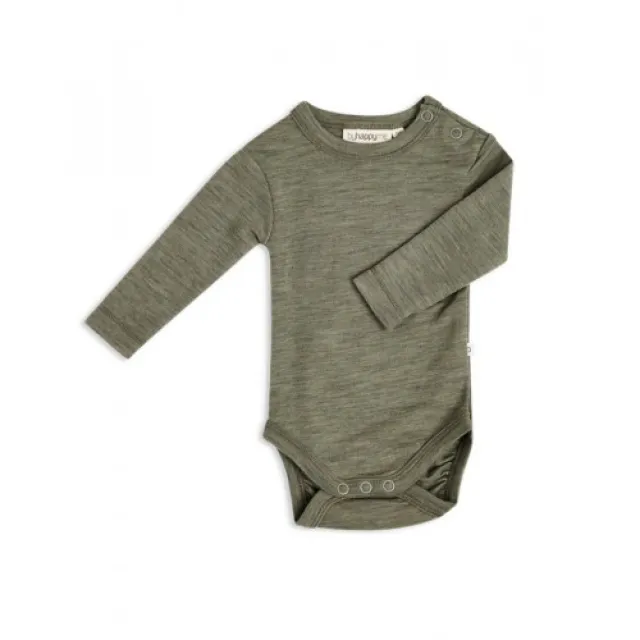 Body Med Lang Ærme Og Rund Hals I 100% Økologisk Merino Uld Til Baby Moss Melange 62