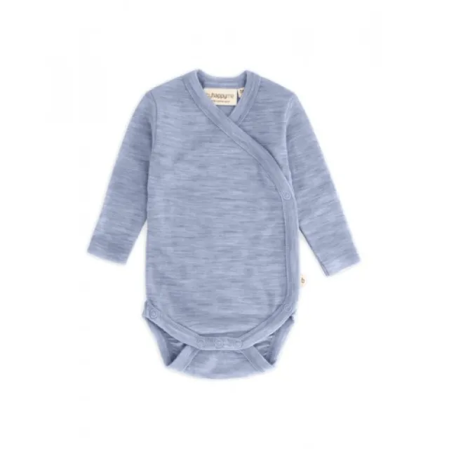 Body Med Lang Ærme Og Slå Om Lukning Til Baby I 100% Økologisk Merino Uld 74 Light Blue Melange