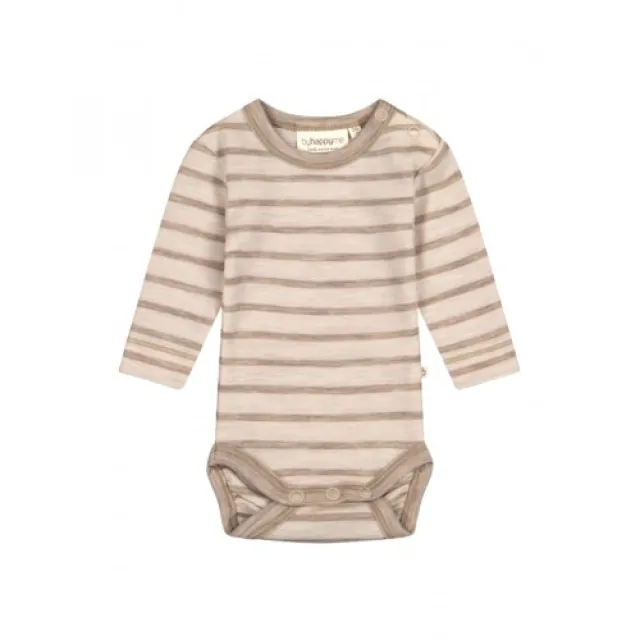 Stribet Body Med Knapper I 100% Merino Uld, Oeko-tex® 86 Nature/beige Melange