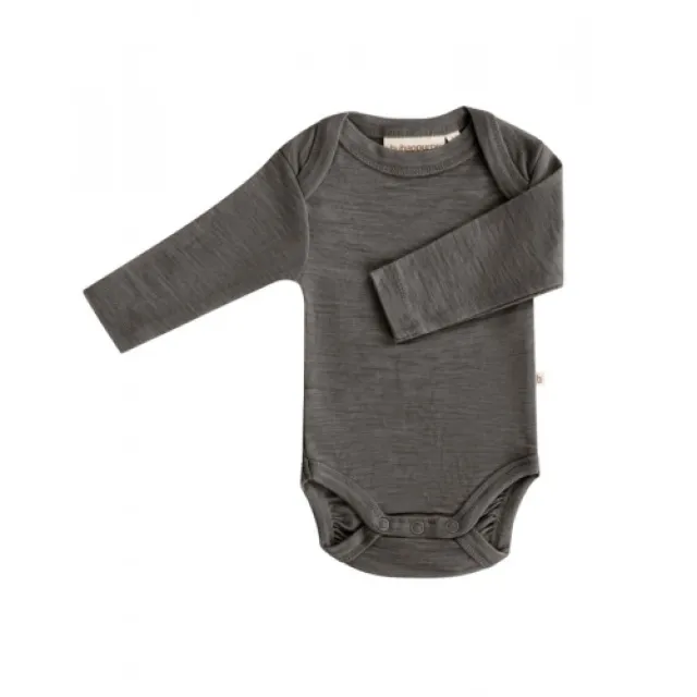 Body Med Lang Ærme Og Amerikansk Lukning Til Baby I 100% Økologisk Merino Uld 98 Light Brown Melange