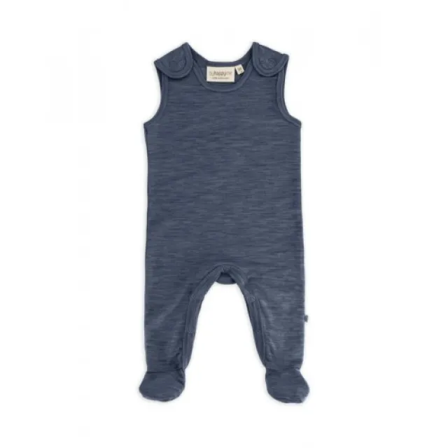Retro Sparkedragt Med Fod Og Trykknapper På Indersiden Af Benene Til Baby, I 100% Økologisk Merino Uld Navy Melange 62