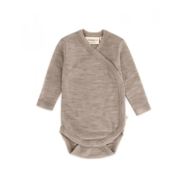 Body Med Lang Ærme Og Slå Om Lukning Til Baby I 100% Økologisk Merino Uld Beige Melange 68
