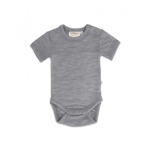 Body Med Kort Ærme Og Knaplukning Over Den Ene Skulder Til Baby, I 100% Økologisk Merino Uld Grey Melange 74