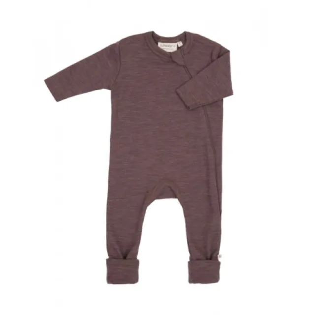 Heldragt I 100% Økologisk Merino Uld Med Lynlås I Siden Til Baby Plum Melange 80