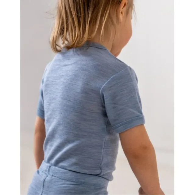 Body Med Kort Ærme Og Knaplukning Over Den Ene Skulder Til Baby, I 100% Økologisk Merino Uld 98 Light Blue Melange