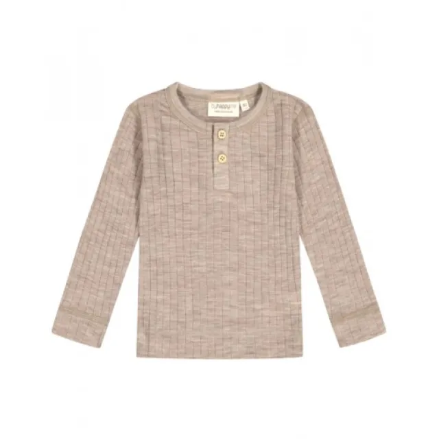 Rib T-shirt Med Lange Ærmer Og Knapper Foran I 100% Merino Uld, Oeko-tex® Beige Melange 80