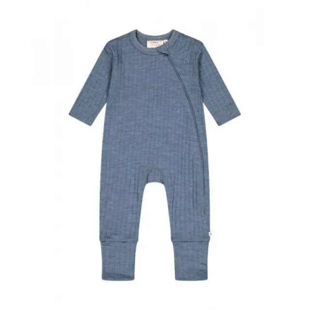 Rib Heldragt Med Lynlås I 100% Merino Uld, Oeko-tex® Blue Melange 62