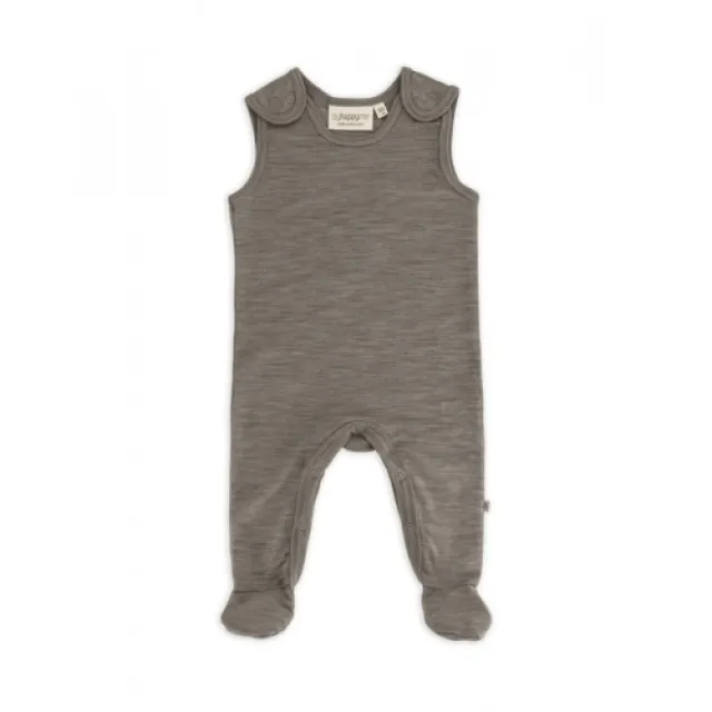Retro Sparkedragt Med Fod Og Trykknapper På Indersiden Af Benene Til Baby, I 100% Økologisk Merino Uld Light Brown Melange 56