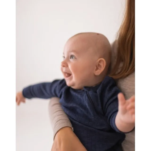 Rib Heldragt Med Lynlås I 100% Merino Uld, Oeko-tex® 92 Navy Melange