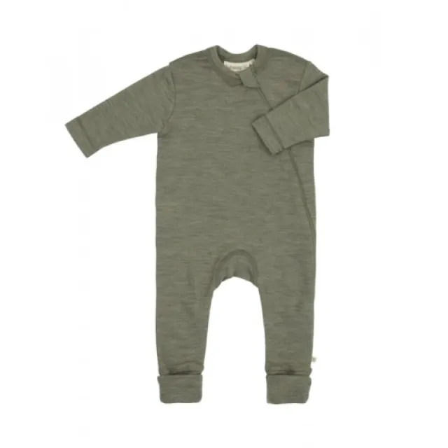 Heldragt I 100% Økologisk Merino Uld Med Lynlås I Siden Til Baby Moss Melange 80
