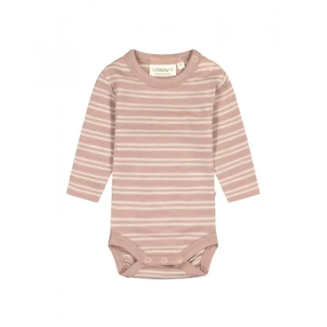 Stribet Body Med Knapper I 100% Merino Uld, Oeko-tex® 56 Soft Rose/nature Melange
