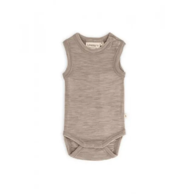 Body Uden Ærmer Og Knaplukning Over Den Ene Skulder Til Baby I 100% Økologisk Merino Uld Beige Melange 74