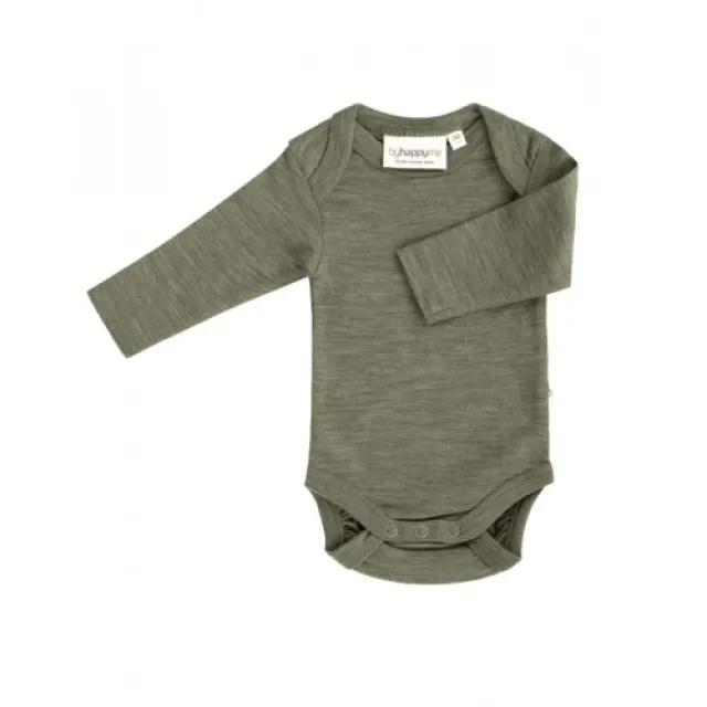Body Med Lang Ærme Og Amerikansk Lukning Til Baby I 100% Økologisk Merino Uld Moss Melange 68