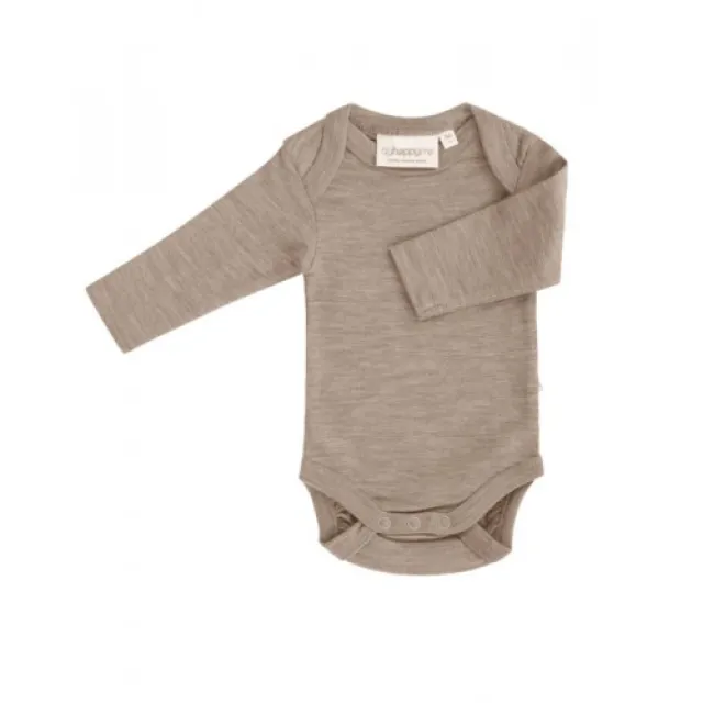 Body Med Lang Ærme Og Amerikansk Lukning Til Baby I 100% Økologisk Merino Uld Beige Melange 62