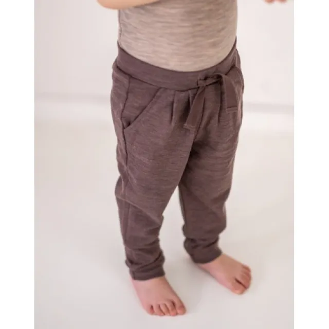 Bukser Med Snor I Taljen I 100% Merino Uld Til Baby Plum Melange 62